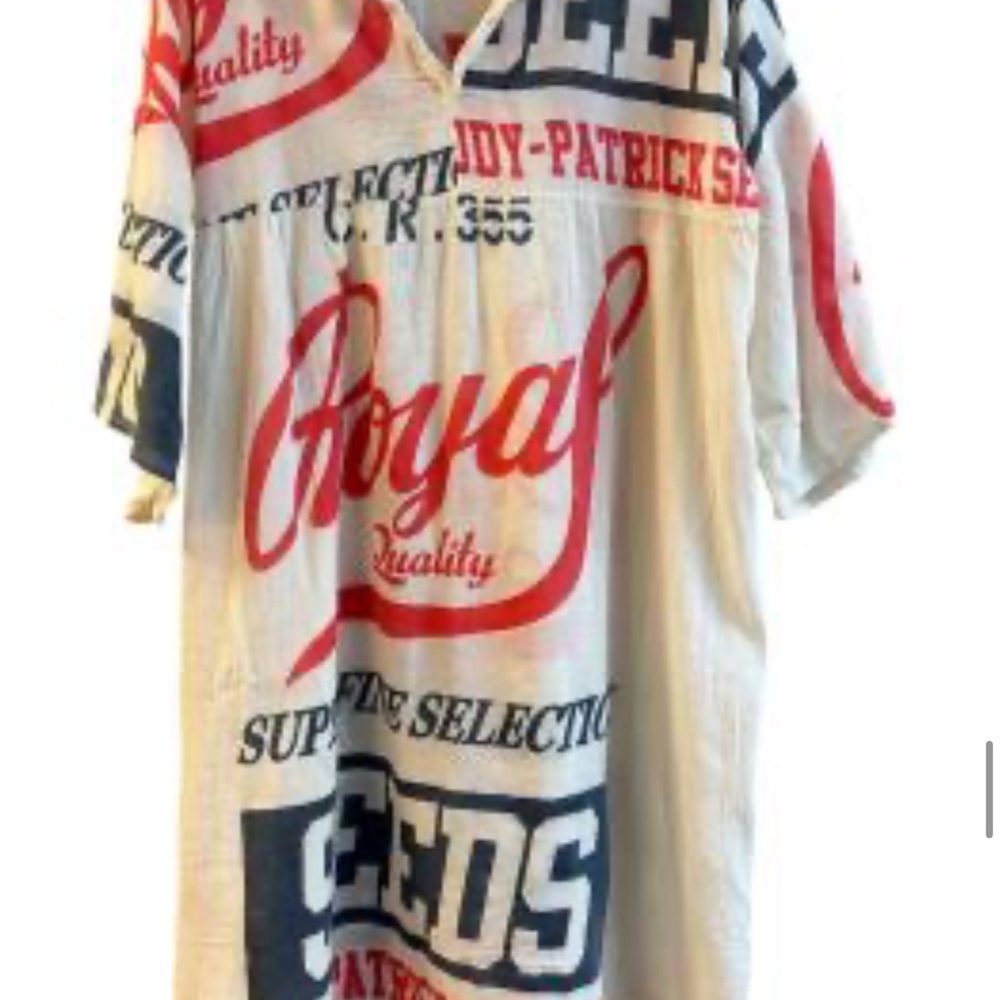 Woman’s Royal seed flour  sack Graphic Print Shirt - Cream with Red & Navy